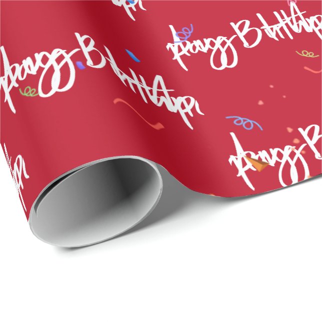 Papel De Presente Feliz aniversário Confetti em Vermelho (Ponta do rolo)