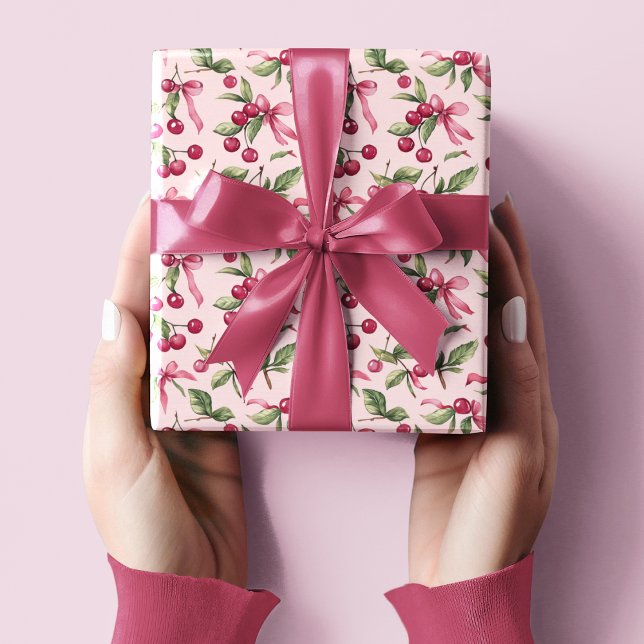 Papel De Presente Feliz aniversário da Cereja Rosa e Vermelha (Criador carregado)
