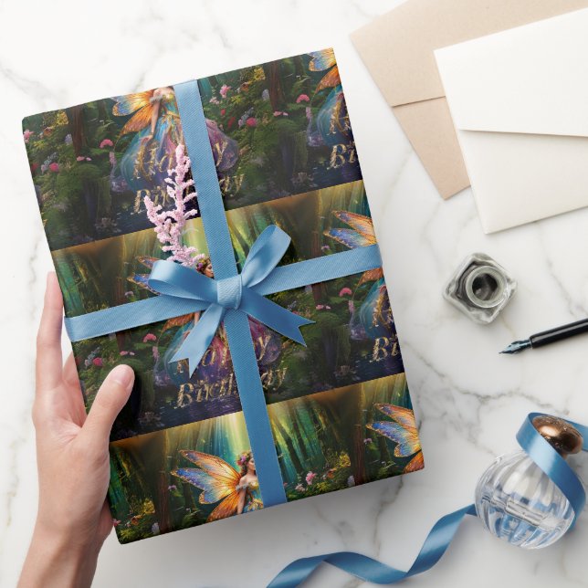 Papel De Presente Feliz Aniversário da Floresta Encantada Magna (Presentear)