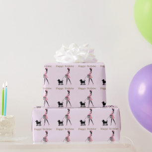 Papel De Presente Feliz aniversário da moça que caminha no poodle ne