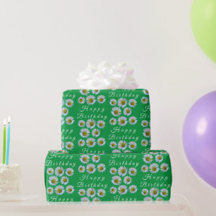 Papel De Presente Feliz aniversário Daisy Florets em Kelly Green