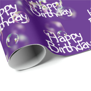 Papel De Presente Feliz aniversário das bolhas de roxo