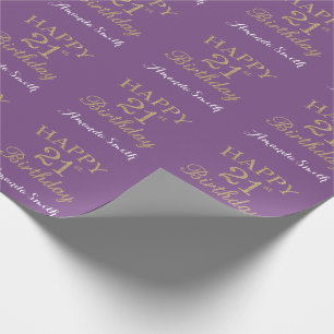Papel De Presente Feliz aniversário de 21 anos Dourado brilho e roxo