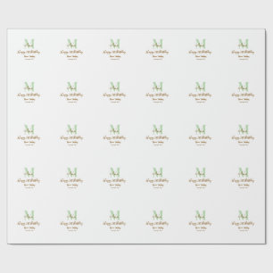 Papel De Presente Feliz aniversário de 21 anos monograma verde nome 