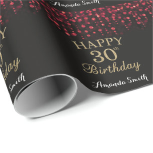 Papel De Presente Feliz aniversário de 30 anos vermelho preto e Dou