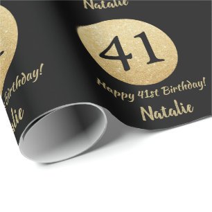 Papel De Presente Feliz aniversário de 41 ruas, preto e Dourado bri