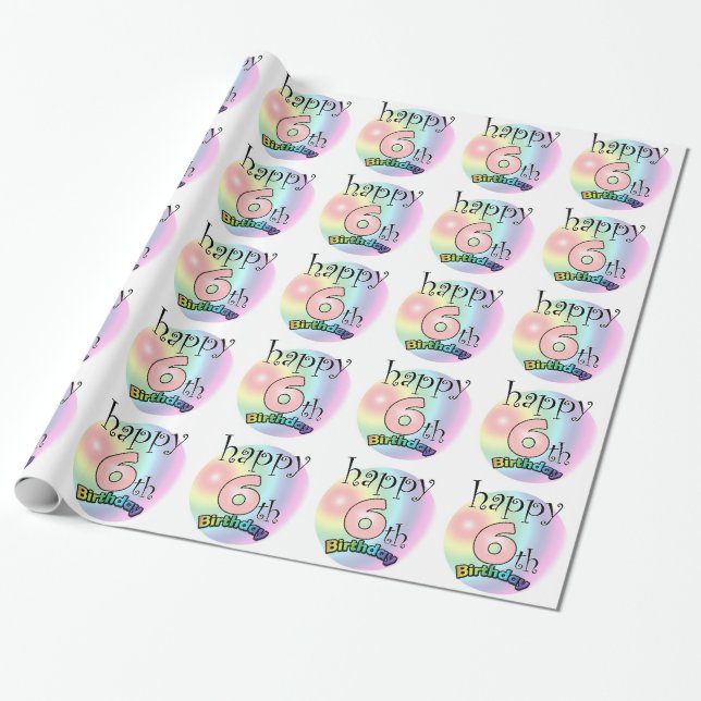Papel De Presente Feliz aniversário de 6 (roze) (Desenrolado)