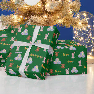 Papel De Presente Feliz aniversário de criança em verde floresta