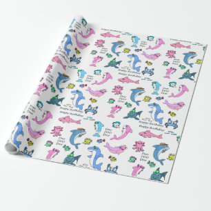 Papel De Presente Feliz aniversario de Doo Doo da família do tubar