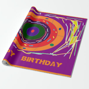 Papel De Presente Feliz aniversário de globos e listras de laranja r