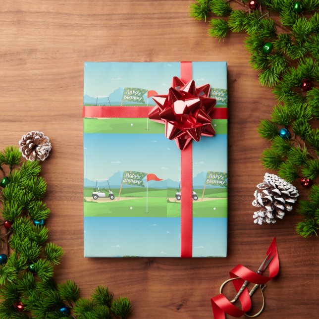 Papel De Presente Feliz aniversário de Golf com carrinho de golfe (Presente de Natal)