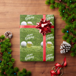 Papel De Presente Feliz Aniversário de Golfe a Golfer com copo de ce
