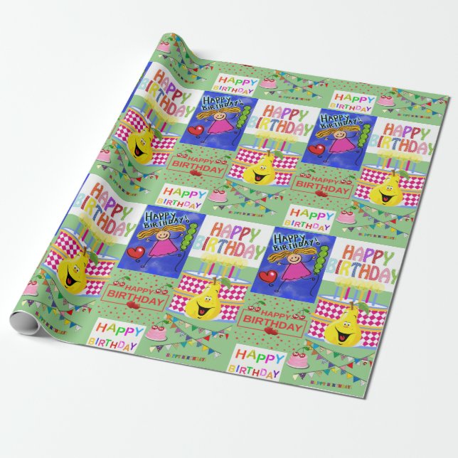 Papel De Presente Feliz Aniversário de Papel (Desenrolado)