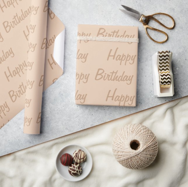 Papel De Presente Feliz Aniversário do Beige Brown (Artesanato)