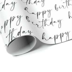 Papel De Presente Feliz aniversário do Elegante Chic Black and Whit