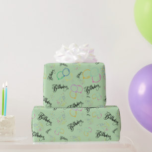 Papel De Presente Feliz Aniversário do Livro Verde Pálido