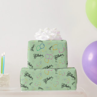 Papel De Presente Feliz Aniversário do Livro Verde Pálido