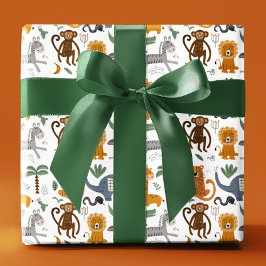 Papel De Presente Feliz Aniversário Dois Animais Cute Safari Selvage