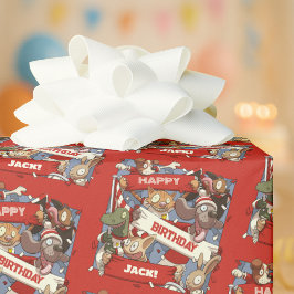Papel De Presente Feliz Aniversário dos Animais Engraçados Adicione