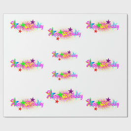 Papel De Presente Feliz aniversário e estrelas -