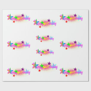 Papel De Presente Feliz aniversário e estrelas -