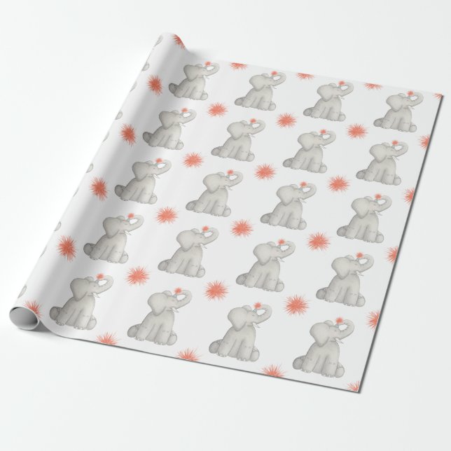 Papel De Presente Feliz Aniversário Elefante Pom Wrappaper (Desenrolado)