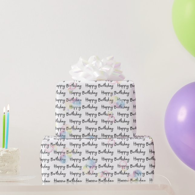 Papel De Presente Feliz Aniversário Em Branco Com Bolhas (Presentes para festas)