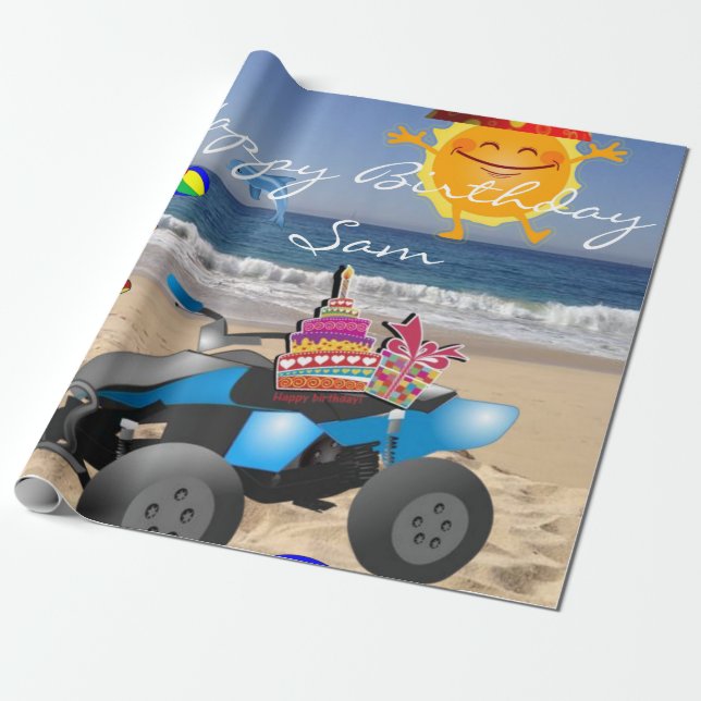 Papel De Presente Feliz Aniversário Enrolando Papel Boy Beach Bum (Desenrolado)