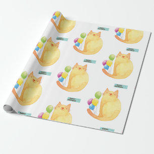 Papel De Presente Feliz Aniversário Enrolando Papel de Gata Aniversá