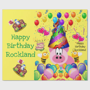 Papel De Presente Feliz Aniversário Enrolando Papel Porco Bumblebee