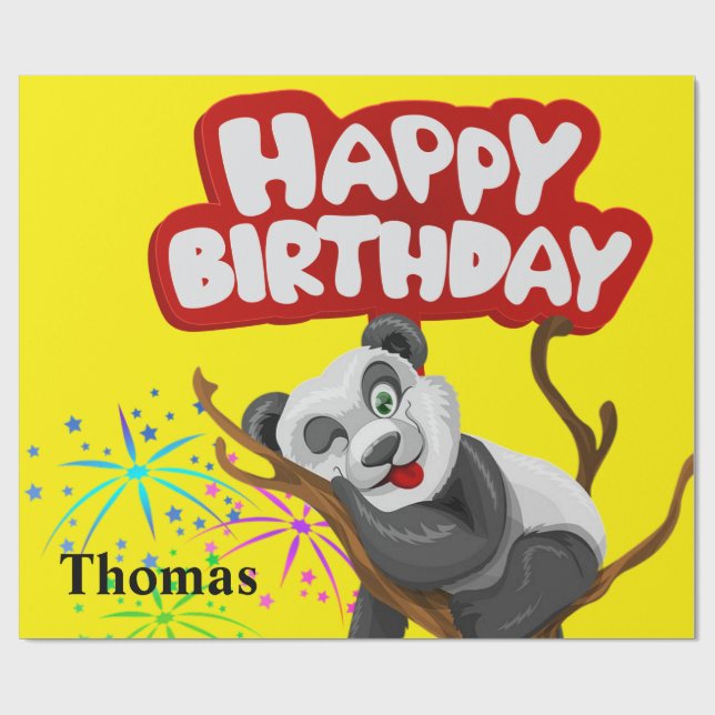 Papel De Presente Feliz Aniversário Envolvendo Papel-Panda-Urso (Aberto)