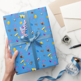 Papel De Presente Feliz Aniversário Esportivo | AZUL