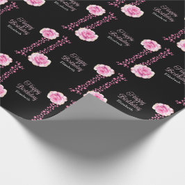 Papel De Presente Feliz Aniversário Feliz da Rosa Rosa Floral Negra