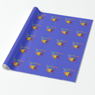Papel De Presente Feliz Aniversário - Feliz Peixe de Cartoon Colori