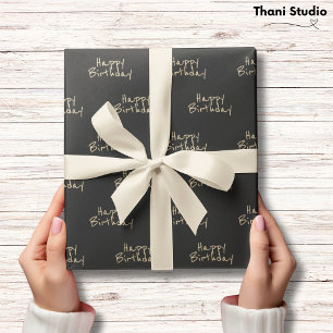 Papel De Presente Feliz Aniversário Feminina Mínima Tipografia Moder