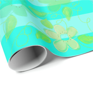 Papel De Presente Feliz Aniversário Flor, Designer Teal Wrap