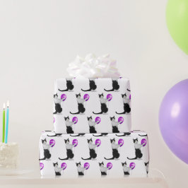 Papel De Presente Feliz Aniversário Gato com Balão
