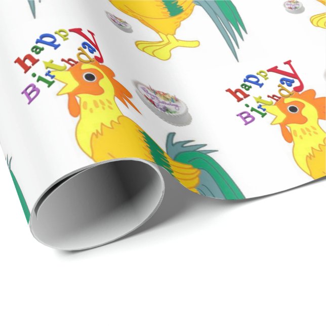 Papel De Presente Feliz Aniversário Gift Wrapt Rooster (Ponta do rolo)