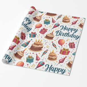 Papel De Presente Feliz Aniversário Glossy Wrappaper com balões