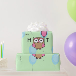Papel De Presente Feliz Aniversário Hoot Owl com Balões