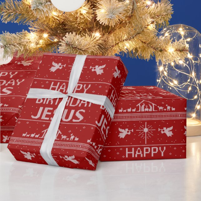 Papel De Presente Feliz Aniversário Jesus Suéter de Natal Cristão (Feriados)