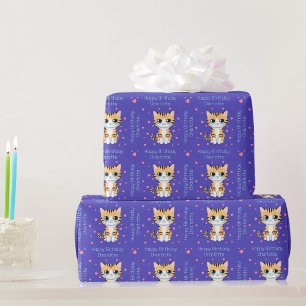 Papel De Presente Feliz Aniversário Kawaii Gato Embrulho de Presente