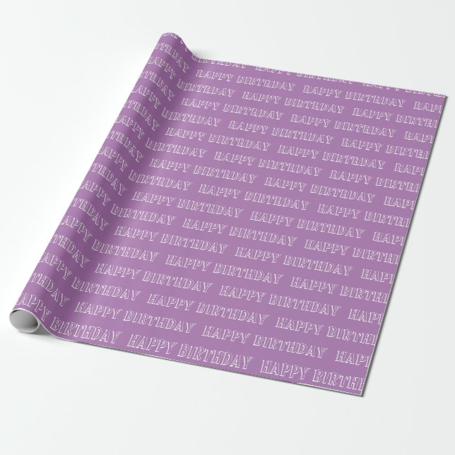 Papel De Presente Feliz Aniversário lavanda lilás padrão branco mode (Desenrolado)