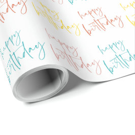 Papel De Presente Feliz Aniversário Letra Manual Moderna