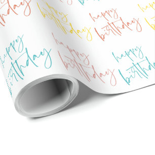 Papel De Presente Feliz Aniversário Letra Manual Moderna