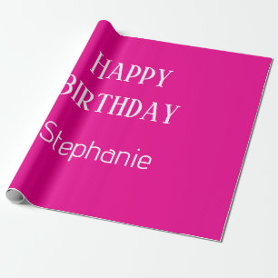 Papel De Presente Feliz Aniversário Monograma Nome Rosa Quente Branc