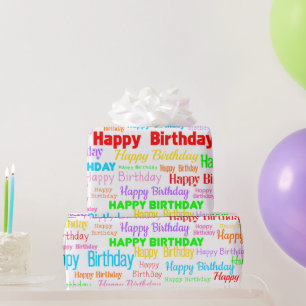 Papel De Presente Feliz Aniversário (multi em branco)