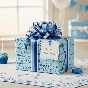 Papel De Presente Feliz Aniversário Musical Preto