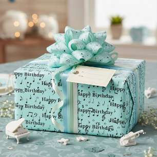 Papel De Presente Feliz Aniversário Musical Preto