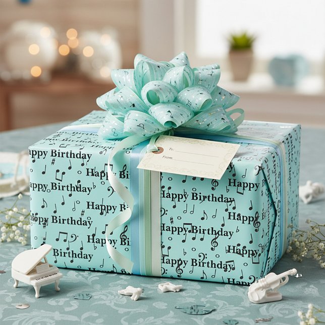 Papel De Presente Feliz Aniversário Musical Preto (Criador carregado)